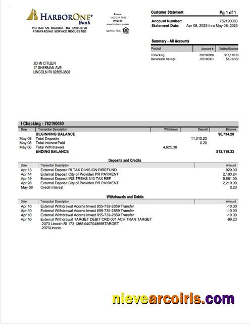 USA HarborOne Bank account statement Word and PDF